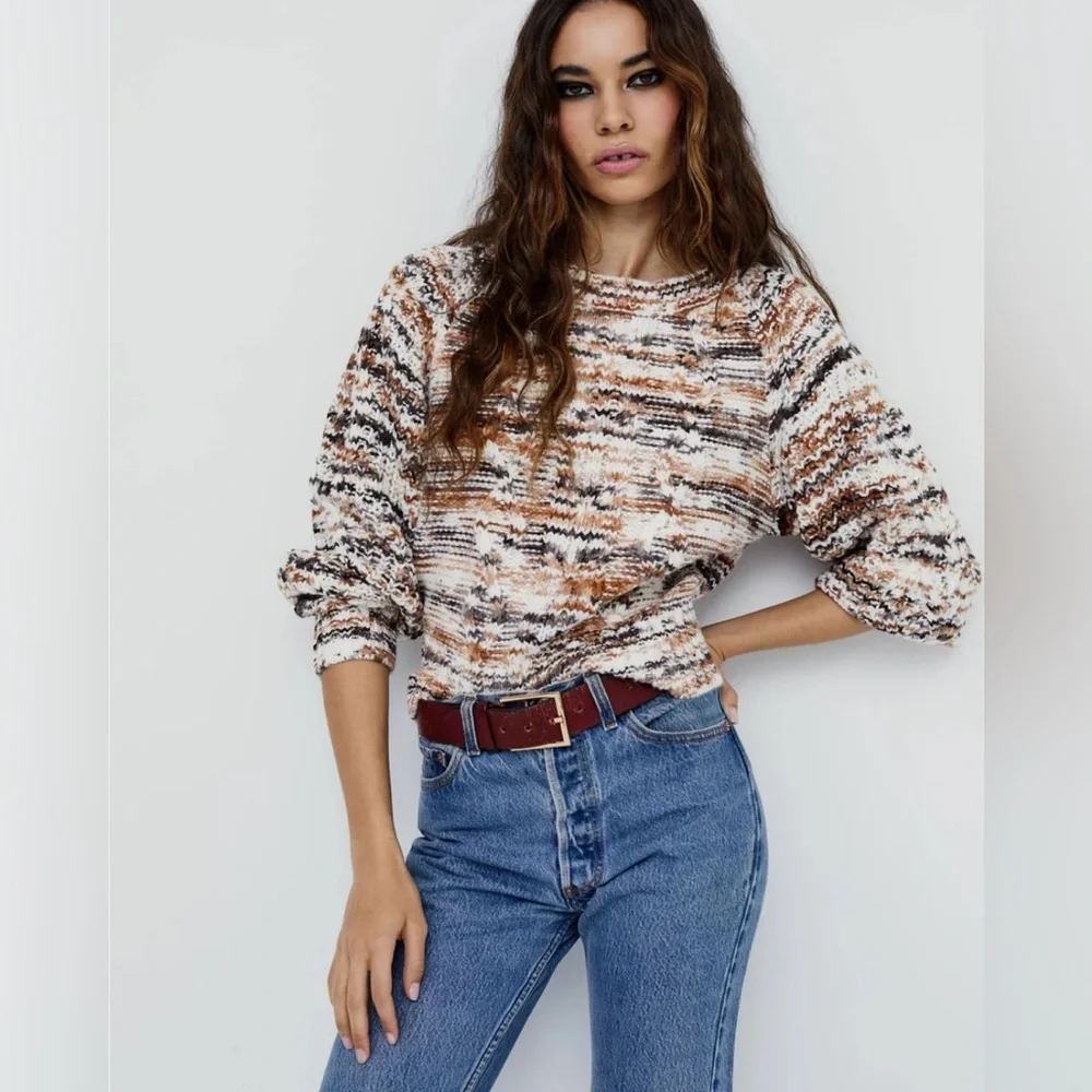 NWT For Love & Lemons Geri Sweater XS –Cozy Knit Pullover in Neutral Earth Tones